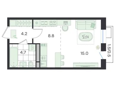 Студия 33.20 кв.м, ЖК «Джи Три Театральный», 8 632 000 руб.