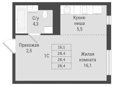 Студия 28.40 кв.м, ЖК «Отрадный», 7 668 000 руб.