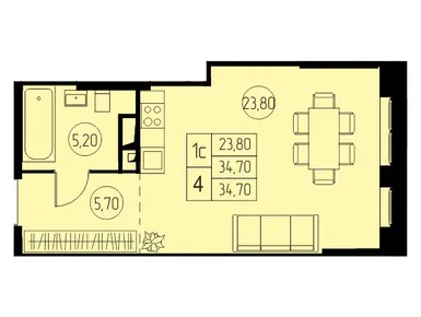 Студия 34.70 кв.м, ЖК «31 квартал», 6 766 500 руб.