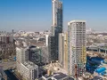 Слева направо: Г-образный 1 корпус (заканчивается самой высокой секцией), 2 корпус - его  первая и вторая секция. Аэрофотосъемка от 14.04.2018.