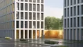 Дизайн ландшафта включает в себя всесезонные растения и современные объекты благоустройства.