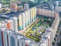 ЖК «LIFE-Митинская ECOPARK». Вид сверху на готовые корпуса. Аэрофотосъемка от 17.08.2017 г.