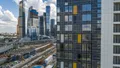 За 7 секцией 1 корпуса открывается вид на Москва-Сити. Аэрофотосъемка от 9.07.2019.