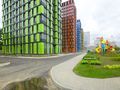 Комплекс апартаментов «Технопарк». Территория благоустраивается по ландшафтному дизайну. Фото от 16.06.2017 г.