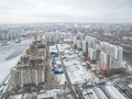 ЖК «Ривер Парк» в Нагатинском Затоне. Корпуса 1, 2, 3. Ход строительства корпусов 5, 6, 7.  Аэрофотосъемка. Фото от 28.11.2016 г.