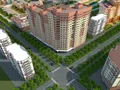 Панорамный вид четырехсекционного жилого дома переменной этажности (14-17 этажей).
