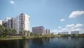 Благоустроенный парк с прудом около дома.