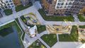 Благоустроенный двор комплекса. Вид сверху.   Аэрофотосъемка 18.8.2020 г.