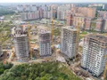 Ход строительства. Корпуса 1-5. Монтаж верхних этажей. Аэрофотосъемка от 21.09.2017 г.