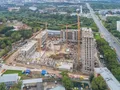 Ход строительства. Вид в сторону Рябиновой улицы. Аэрофотосъёмка от 8.09.2017 г.