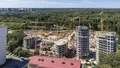 Общий вид комплекса. Вид спереди. Ход строительства. Аэрофотосъемка 18.08.2020 г.