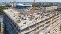 В некоторых секциях ведется монтаж этажей. Аэрофотосъёмка от 2.09.18 г.