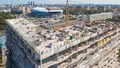 В некоторых секциях ведется монтаж этажей. Аэрофотосъёмка от 2.09.18 г.