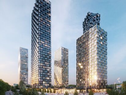 ЖК High Life (Хай Лайф) в вечернее время. ЖК High Life (Хай Лайф)|Новострой-М