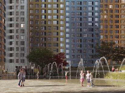 Собственный парк площадью 3,85 га с центральной площадью, декоративным прудом, сухим фонтаном, детскими и спортивными хабами. ЖК «Скай Гарден»|Новострой-М