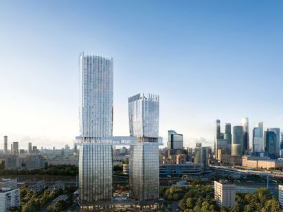 Архитектурной доминантной проекта становиться мост, соединяющий башни на высоте 80 метров. hideOUT (хайдАУТ)|Новострой-М