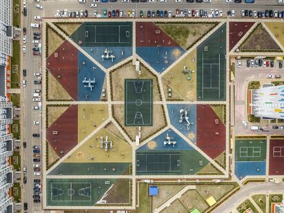 Благоустроенный двор. Аэрофотосъемка от 18.04.2023 г. ЖК «Первый Зеленоградский»|Новострой-М