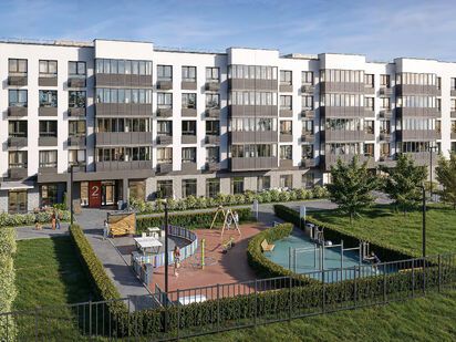 Детская площадка, рассчитанная на детей всех возрастов ЖК «Базаева 11»|Новострой-М