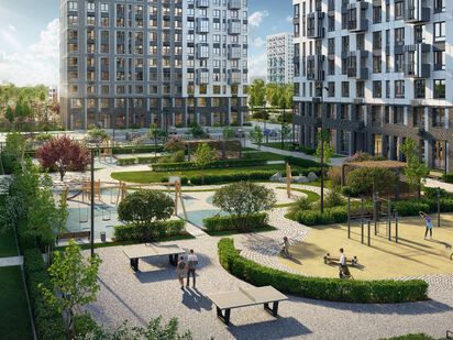 Благоустроенная территория. ЖК «Прибрежный Парк»|Новострой-М