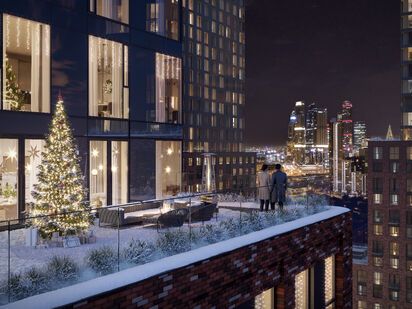 Вид на город с террасы Level Причальный|Новострой-М