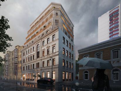 Форма сужается к верхним этажам, благодаря чему квартиры здесь будут с большими террасами. Клубный дом «Левшинский, 19»|Новострой-М