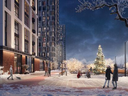 Комплекс в зимнее время года. ЖК «Бунинские кварталы»|Новострой-М
