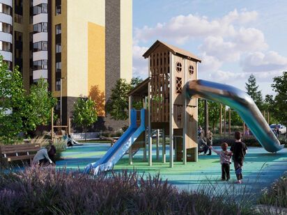 На территории 5 детских площадок, 2 спортивные зоны и велодорожки. ЖК «Оптима на Текстильщиков»|Новострой-М