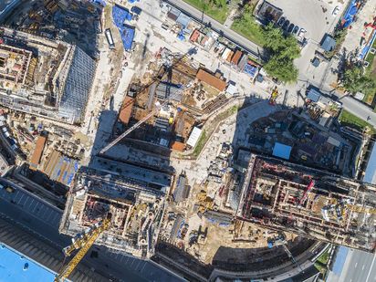 Вид сверху. Аэрофотосъемка от 16.05.2019 года. ЖК Capital Towers (Кэпитал Тауэрс)|Новострой-М