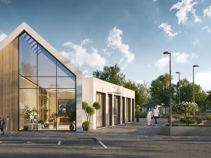 Увеличенные окна «в пол» и открытый скат кровли, созданы чтобы пространство дома было наполнено
естественным светом. Коттеджный посёлок «Пушкино Дом у воды»|Новострой-М