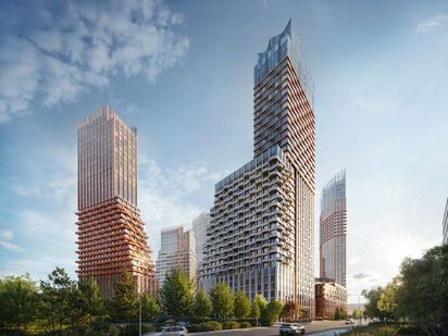 Уютный теплый кирпич фасадов нижних этажей созвучен истории района и природе, затем переходит в динамичные склоны террас и ритмику балконов, устремляясь легкими стеклянными башнями в небо. ЖК «КОД Сокольники»|Новострой-М