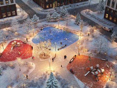 Двор в зимнее время ЖК «Лучи»|Новострой-М