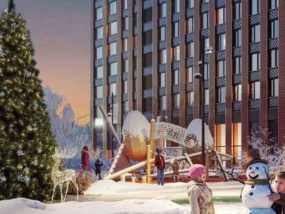 Вид зимой ЖК Voice Towers (Войс Тауэрс)|Новострой-М