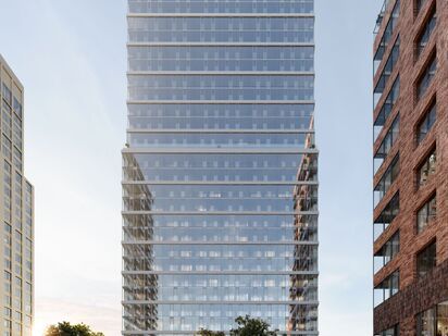 Вид на башню PLATINUM со стороны приватного двора ЖК Republic (Репаблик)|Новострой-М