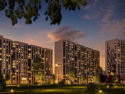 Комплекс в ночное время суток. ЖК «Парковый»|Новострой-М