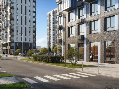 Остекленные двери выходят во двор и на улицу. ЖК «Прибрежный Парк»|Новострой-М