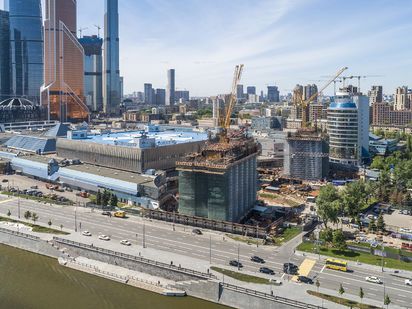 Общий вид. Аэрофотосъемка от 16.05.2019 года. ЖК Capital Towers (Кэпитал Тауэрс)|Новострой-М