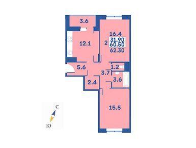 2-комнатная 62.30 кв.м, ЖК «Эдельвейс» (Первомайское), 8 659 700 руб.