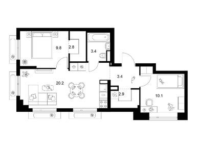 Планировки двухкомнатные в Амурский парк