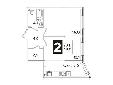 Планировки двухкомнатные в МКР «Самолет»