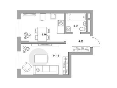 1-комнатная 34.84 кв.м, ЖК «Живописный», 7 407 469 руб.