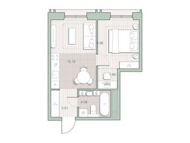 1-комнатная 34.48 кв.м, ЖК «Среда на Кутузовском», 25 032 480 руб.