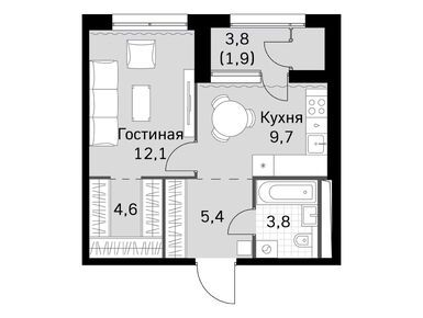 1-комнатная 37.50 кв.м, ЖК «Скай Гарден», 18 721 125 руб.