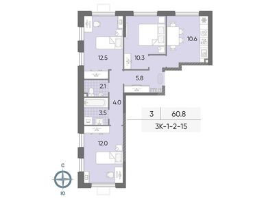 Планировки трехкомнатные в ЖК «Лучи»