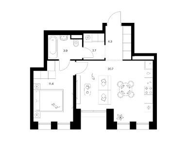 1-комнатная 43.00 кв.м, Строгино 360, 21 091 500 руб.