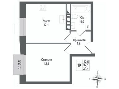 Планировки однокомнатные в ЖК «Киноквартал»