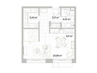 1-комнатная 44.25 кв.м, ЖК «Мыс», 13 146 233 руб.