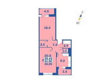 2-комнатная 65.20 кв.м, ЖК «Эдельвейс» (Первомайское), 8 932 400 руб.