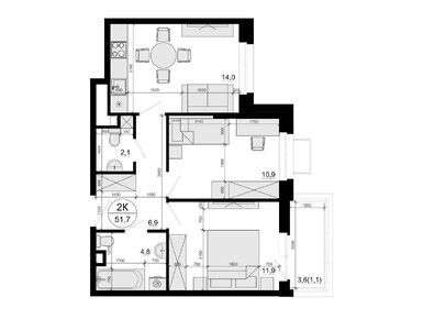 Планировки двухкомнатные в ЖК «Одинцовские кварталы»