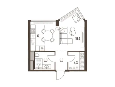 1-комнатная 38.10 кв.м, ЖК HIGH LIFE (Хай Лайф), 39 063 472 руб.