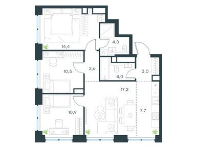 Планировки четырехкомнатные в Level Звенигородская